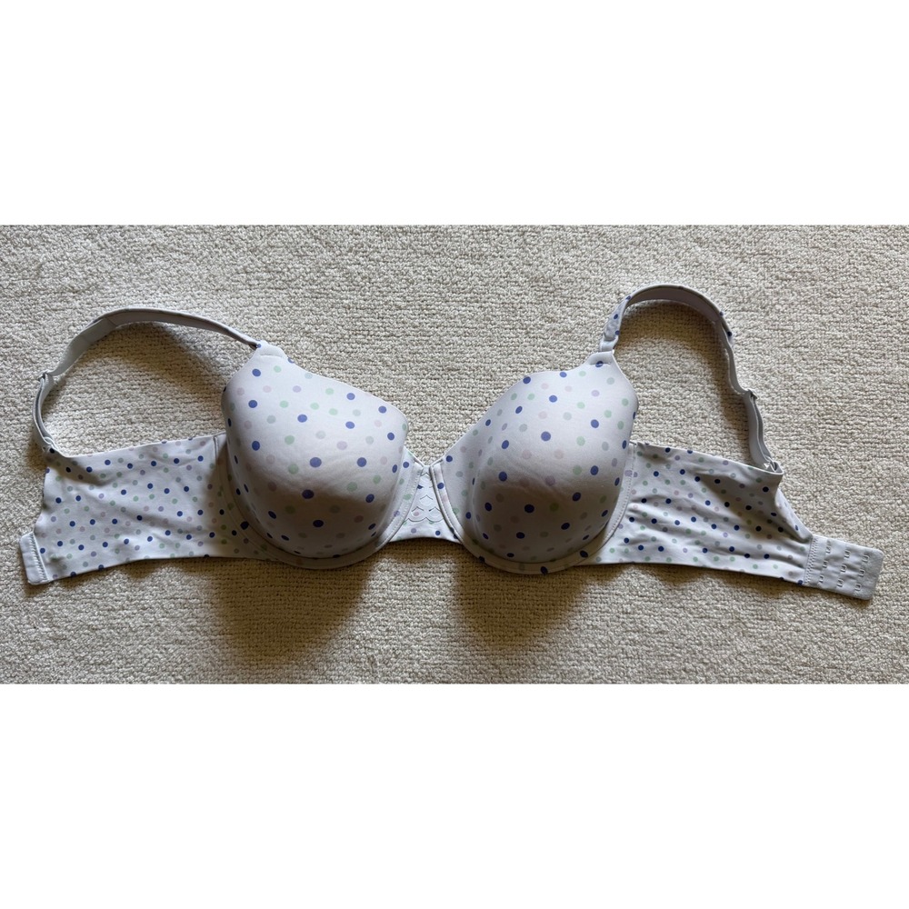 Olga No Side Effects Underwire Bra 36D Polka Dot Grey Blue 35145 Full Coverage